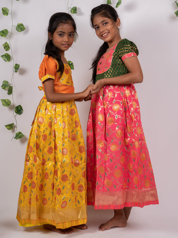 The Nesavu Silk Frocks Banarasi Floral Jacquard Floor Length Silk Frock psr silks Nesavu