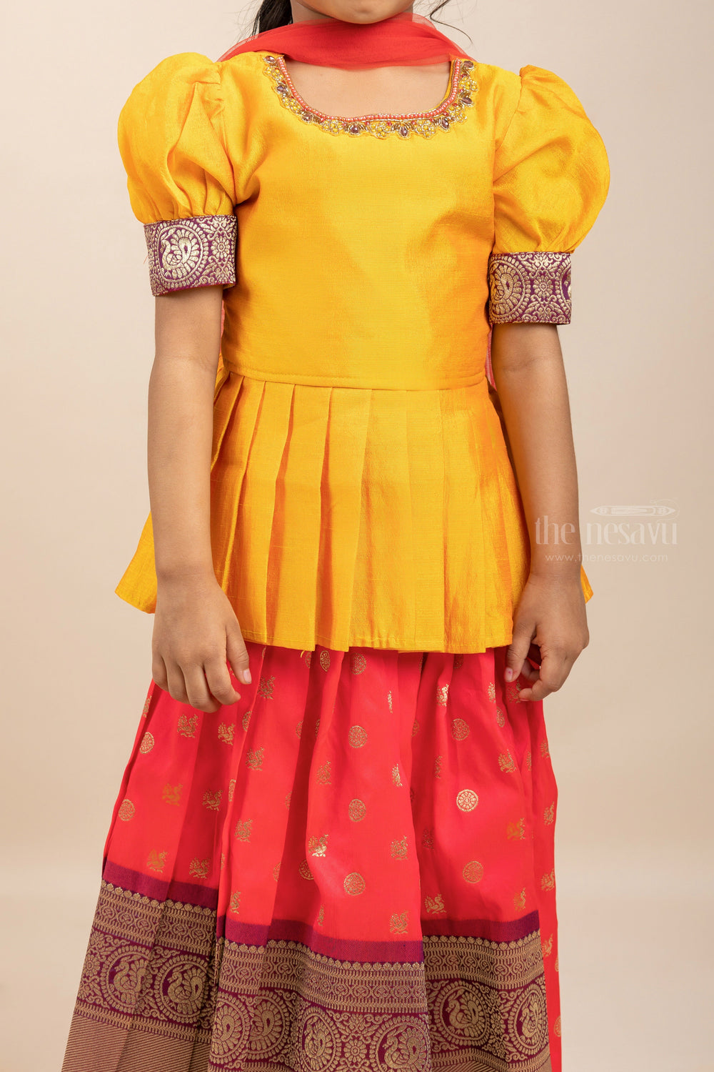The Nesavu Lehenga & Ghagra Banarasi Pattu Lehenga With Embroidery Neck And Sleeves psr silks Nesavu