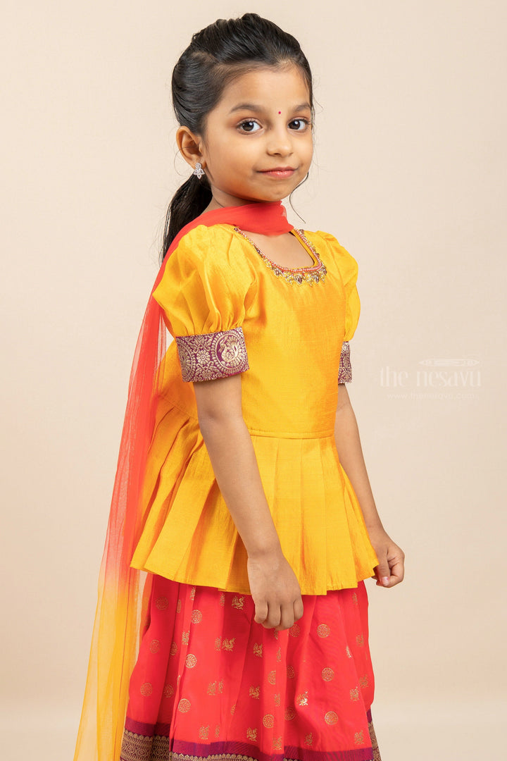 The Nesavu Lehenga & Ghagra Banarasi Pattu Lehenga With Embroidery Neck And Sleeves psr silks Nesavu