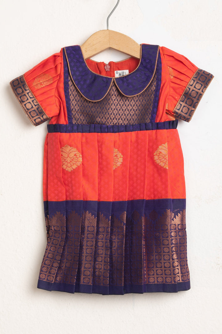 The Nesavu Silk Frocks Banarasi Silk Baby Frock for First Birthday psr silks Nesavu 14 (6M) / Orange SF449D