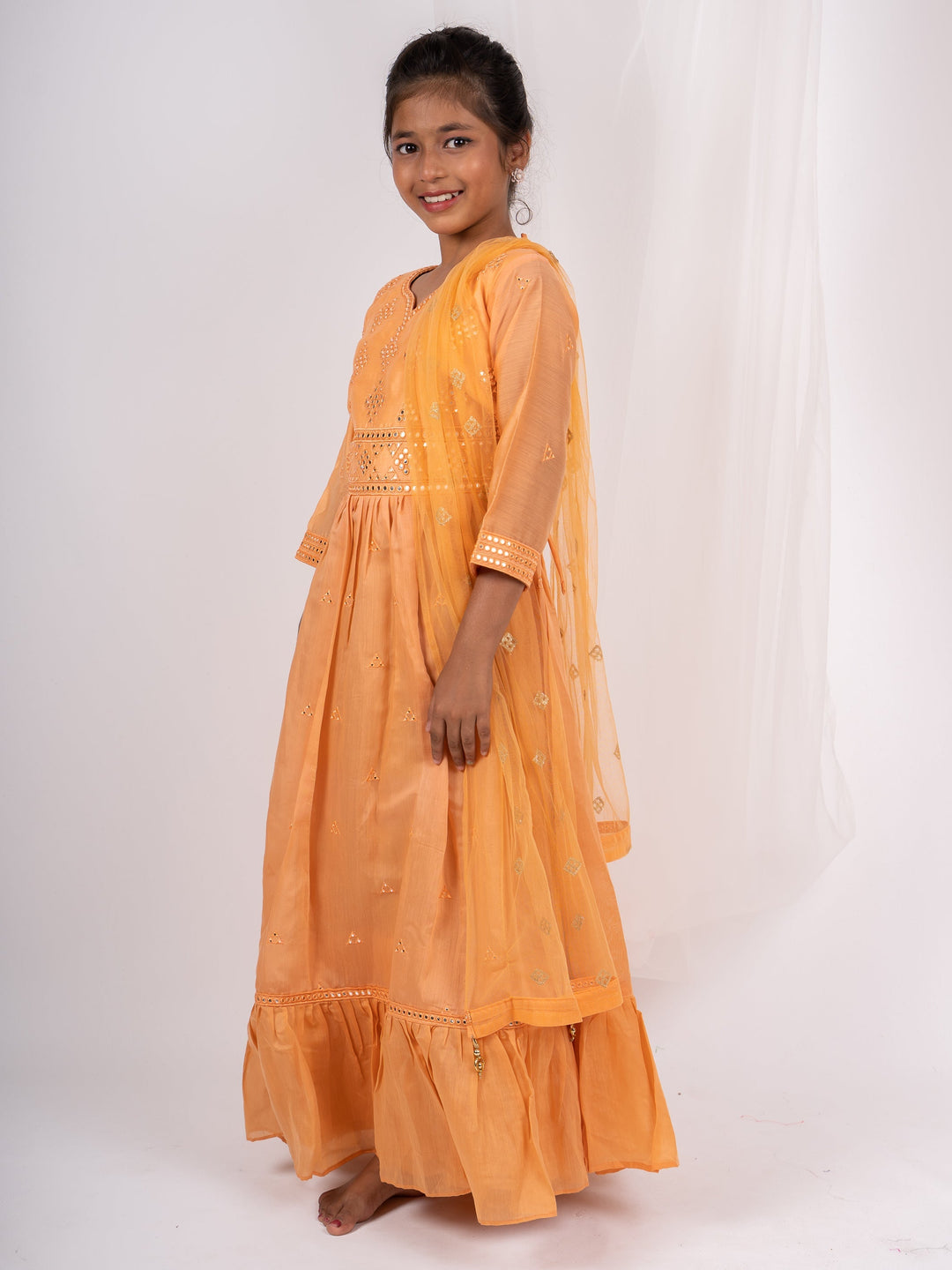 The Nesavu Kids Anarkali Beautiful Mirror Embroidery Anarkali Suit For Girls With Dupatta psr silks Nesavu