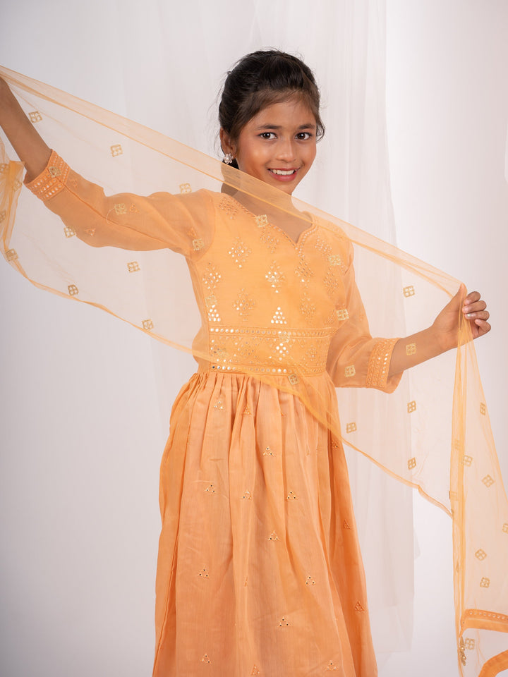 The Nesavu Kids Anarkali Beautiful Mirror Embroidery Anarkali Suit For Girls With Dupatta psr silks Nesavu