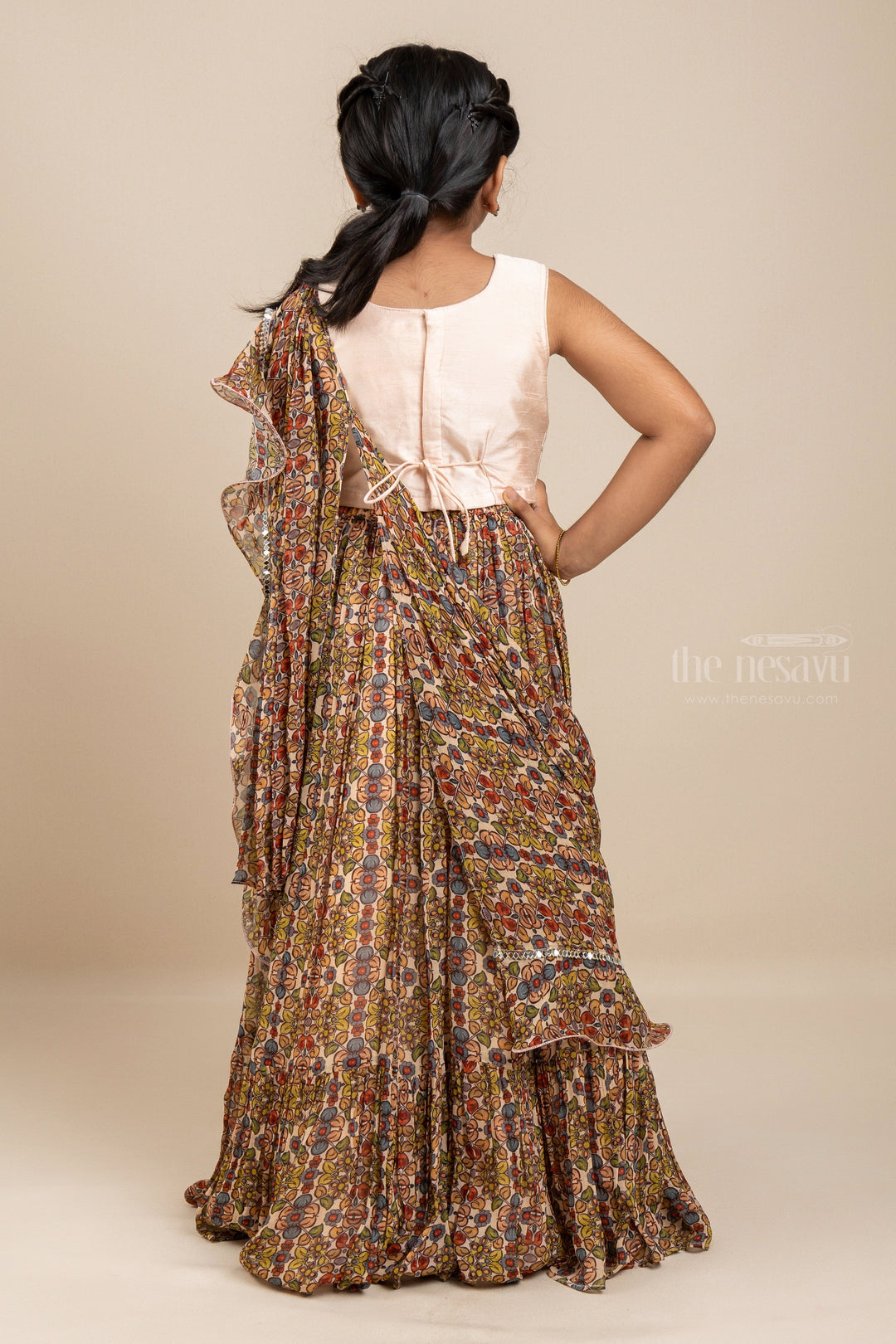 The Nesavu Lehenga & Ghagra Blissful Bisque - Elegant Cream Crop Top With Floral Printed Lehenga For Girls psr silks Nesavu