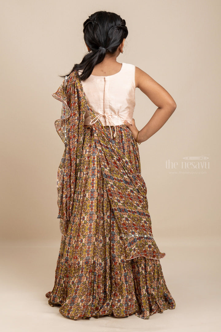 The Nesavu Lehenga & Ghagra Blissful Bisque - Elegant Cream Crop Top With Floral Printed Lehenga For Girls psr silks Nesavu