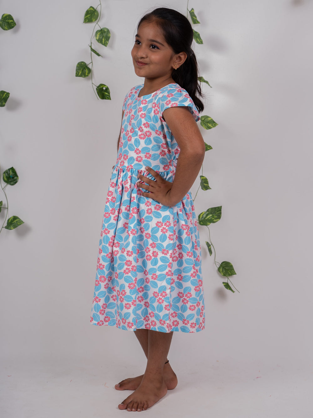 The Nesavu Frocks & Dresses Blue With Red Flower Printed On White Frock For Girl Kids psr silks Nesavu