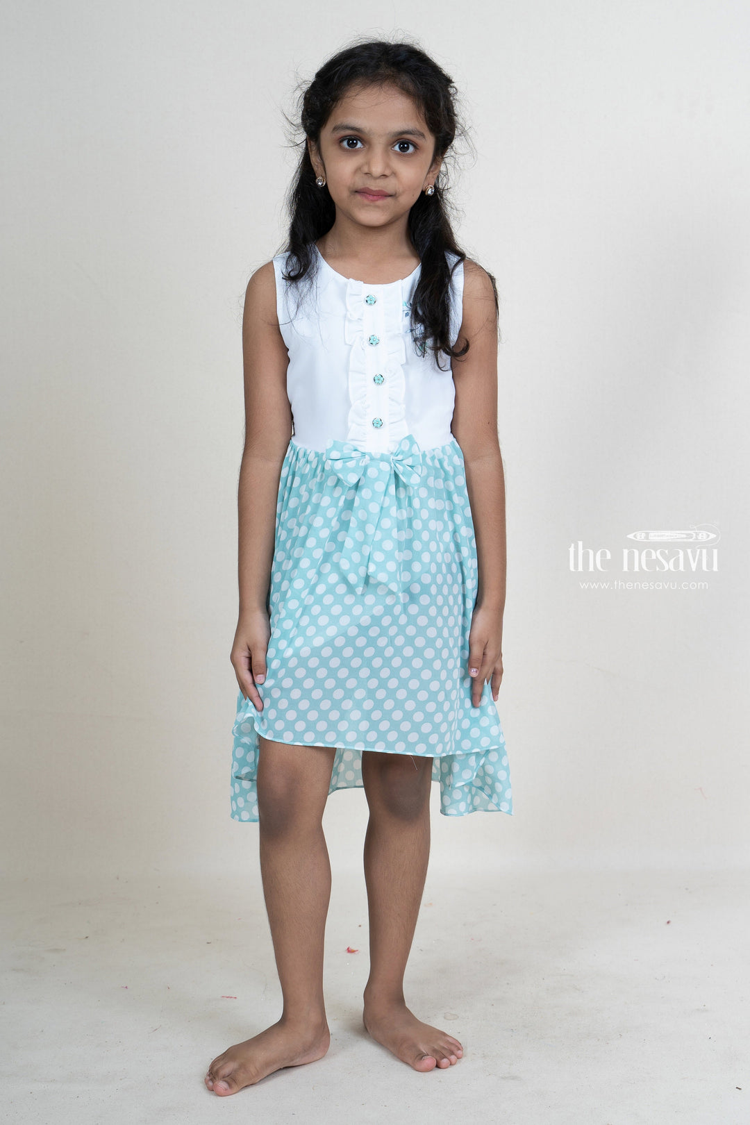 The Nesavu Frocks & Dresses Blue with white polka dot embroidery crepe cotton frock for girls psr silks Nesavu 16 (1Y) / cyan GFC935A