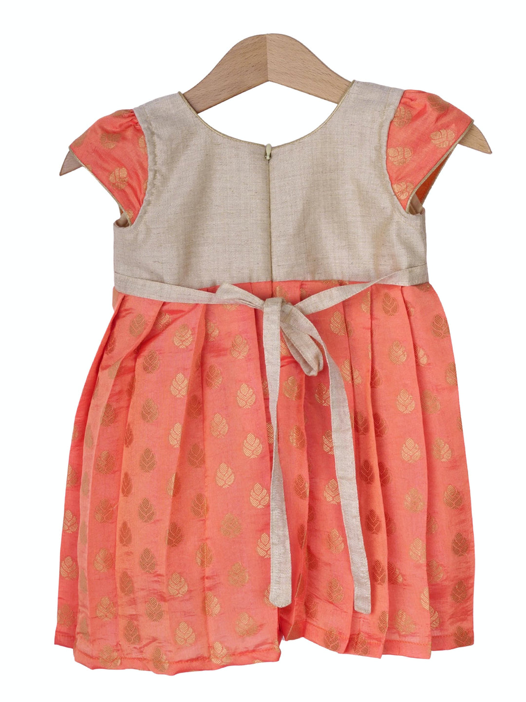 The Nesavu Baby Frock / Jhabla Bright Peach Pink Soft Semi-Silk Cotton Party Wear For Baby Girls psr silks Nesavu