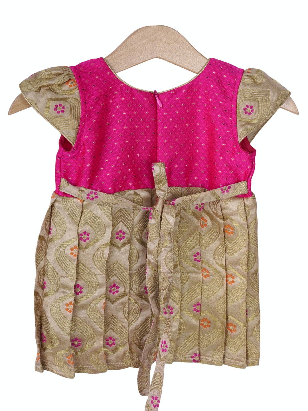 The Nesavu Silk frocks Bright Pink With Cream Art Silk Frock For New Born Baby Girls psr silks Nesavu