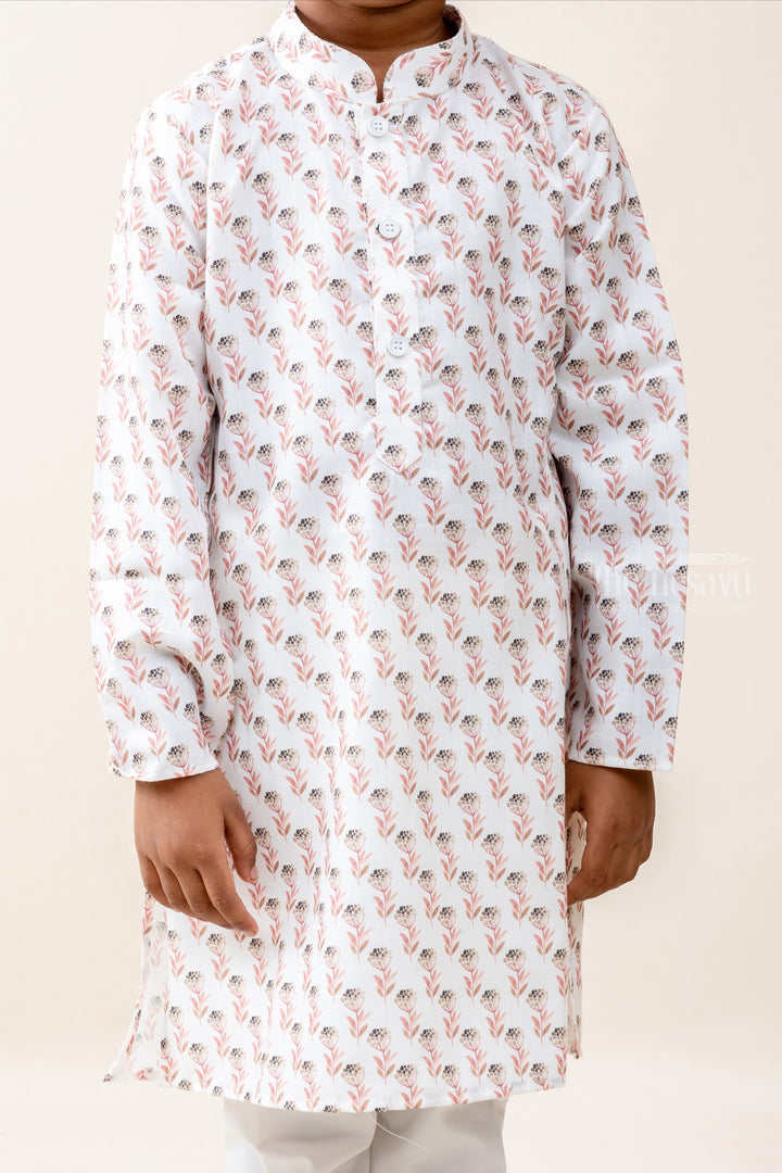 The Nesavu Ethnic Sets Budding Flowers - Blended Cotton Round Neck Shirt and Pure Cotton Pant For Boys psr silks Nesavu
