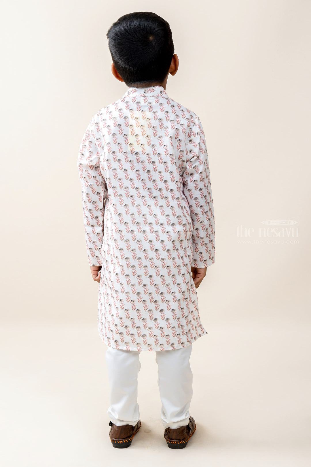 The Nesavu Ethnic Sets Budding Flowers - Blended Cotton Round Neck Shirt and Pure Cotton Pant For Boys psr silks Nesavu