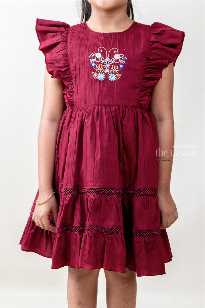 The Nesavu Frocks & Dresses Butterfly Maroon designer Casual Wear For Baby Girls psr silks Nesavu