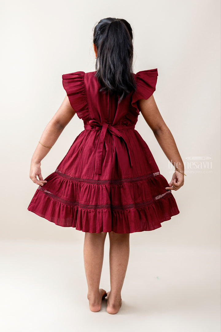 The Nesavu Frocks & Dresses Butterfly Maroon designer Casual Wear For Baby Girls psr silks Nesavu