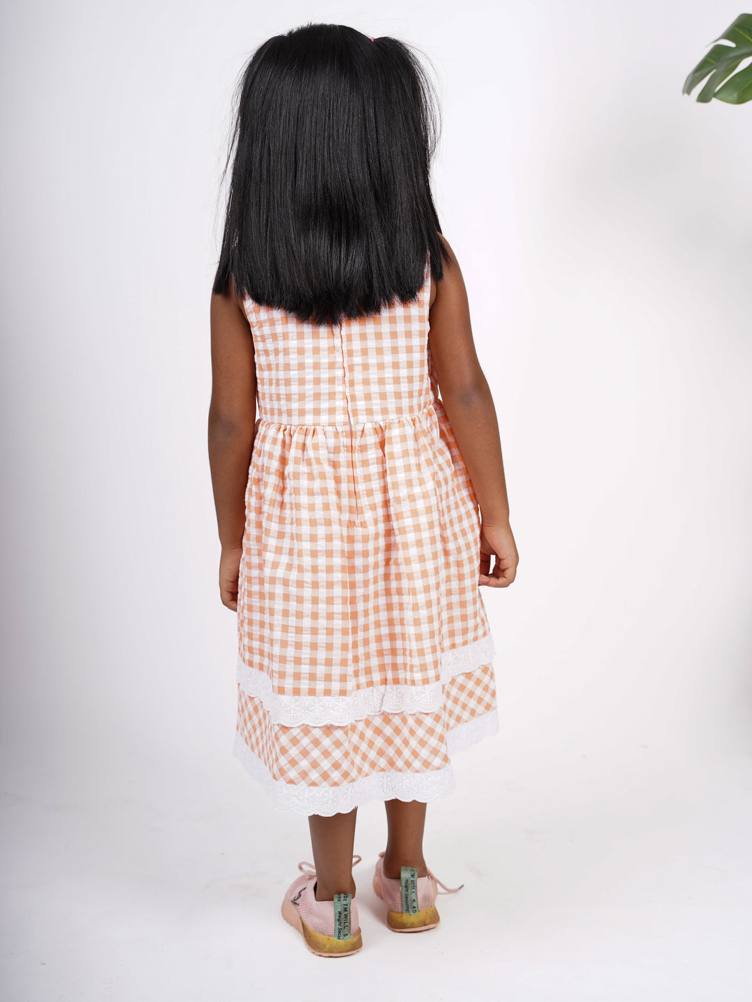 The Nesavu Frocks & Dresses Checked Cotton Gown With Lace Enrichments And Bow psr silks Nesavu