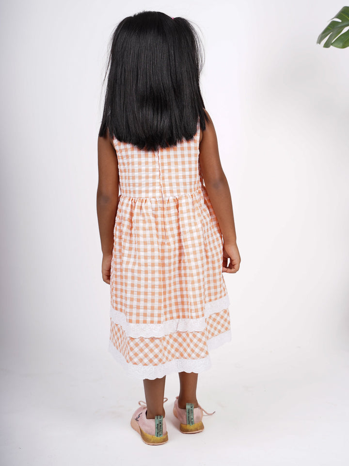 The Nesavu Frocks & Dresses Checked Cotton Gown With Lace Enrichments And Bow psr silks Nesavu