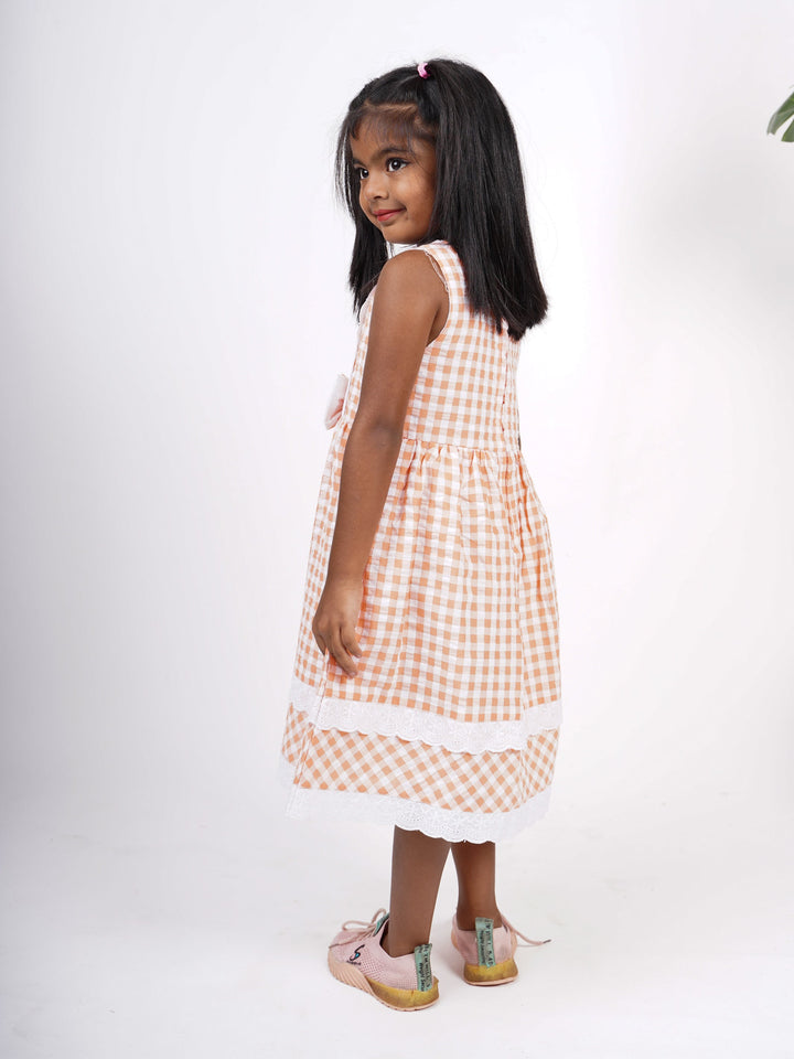 The Nesavu Frocks & Dresses Checked Cotton Gown With Lace Enrichments And Bow psr silks Nesavu