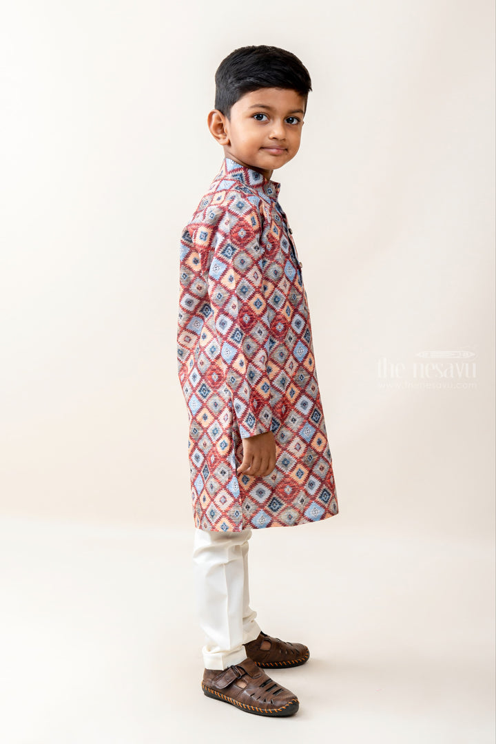 The Nesavu Ethnic Sets Checkered Boxes - Multi Coloured Shirt And White Cotton Pants psr silks Nesavu