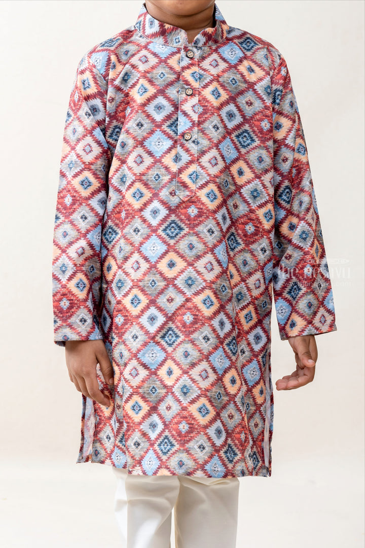 The Nesavu Ethnic Sets Checkered Boxes - Multi Coloured Shirt And White Cotton Pants psr silks Nesavu