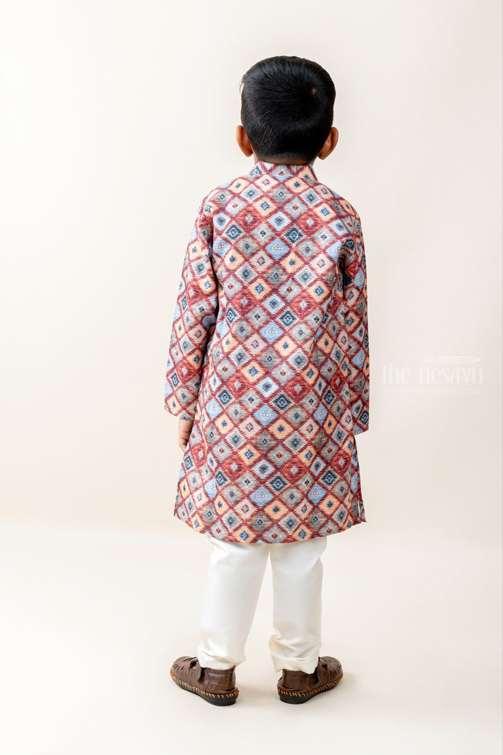 The Nesavu Ethnic Sets Checkered Boxes - Multi Coloured Shirt And White Cotton Pants psr silks Nesavu