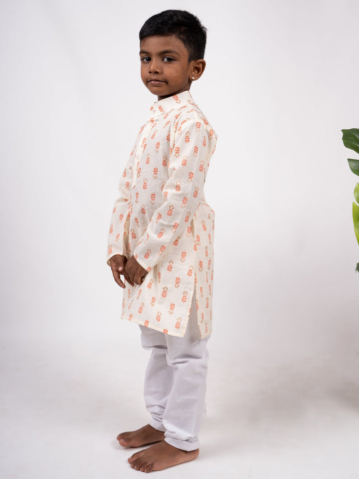 The Nesavu Ethnic Sets Chinese Collared Printed Cotton Kurta Suit for Boys psr silks Nesavu