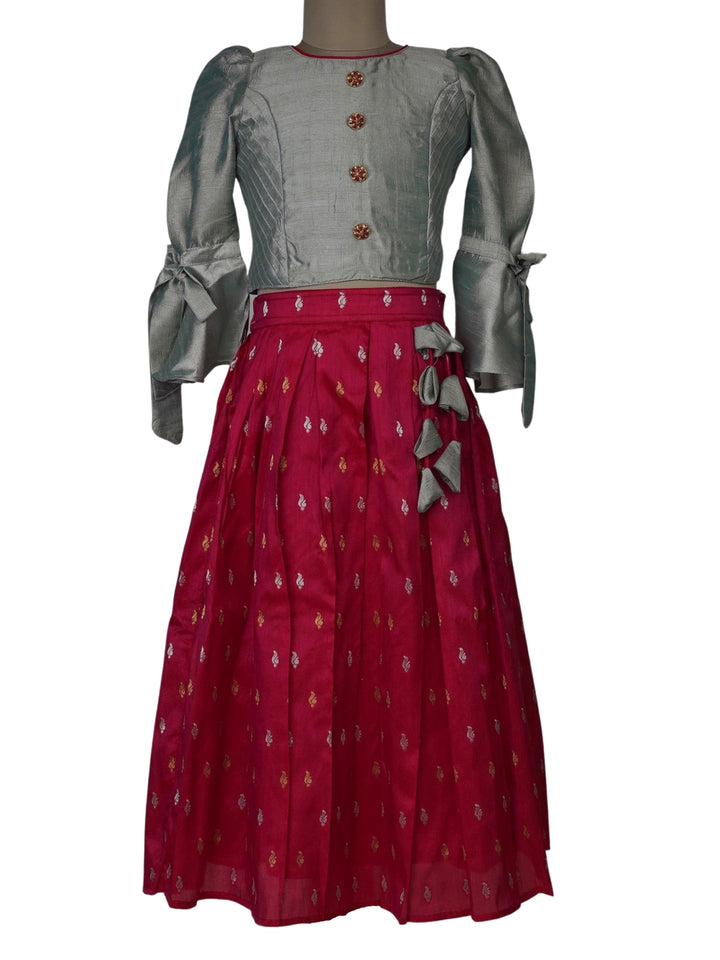 The Nesavu Lehenga & Ghagra Contemporary Lehenga Set in Elbow Sleeve Style for Kids psr silks Nesavu 14 (6M-12M) / mediumvioletred GL201