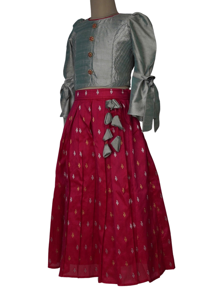 The Nesavu Lehenga & Ghagra Contemporary Lehenga Set in Elbow Sleeve Style for Kids psr silks Nesavu