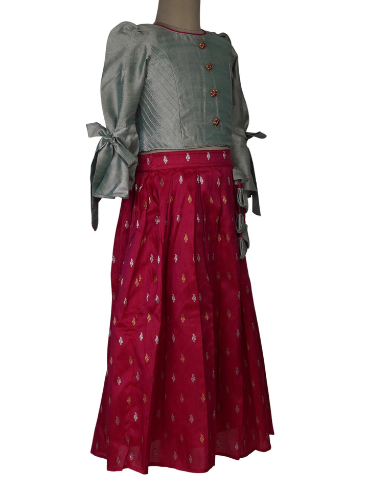 The Nesavu Lehenga & Ghagra Contemporary Lehenga Set in Elbow Sleeve Style for Kids psr silks Nesavu