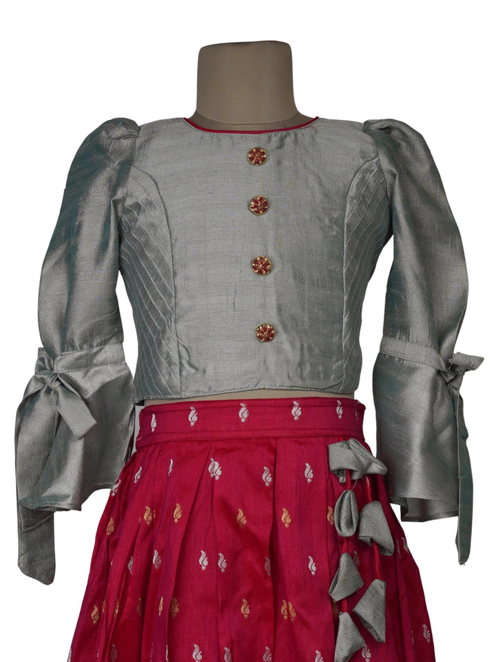 The Nesavu Lehenga & Ghagra Contemporary Lehenga Set in Elbow Sleeve Style for Kids psr silks Nesavu