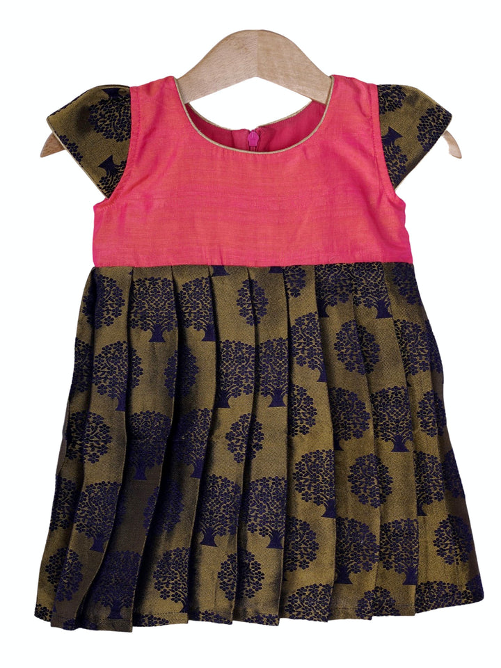 The Nesavu Silk frocks Copper Zari Midnight Blue Art Silk Frock For New Born Baby Kids psr silks Nesavu 12 (3M) / navy SF384