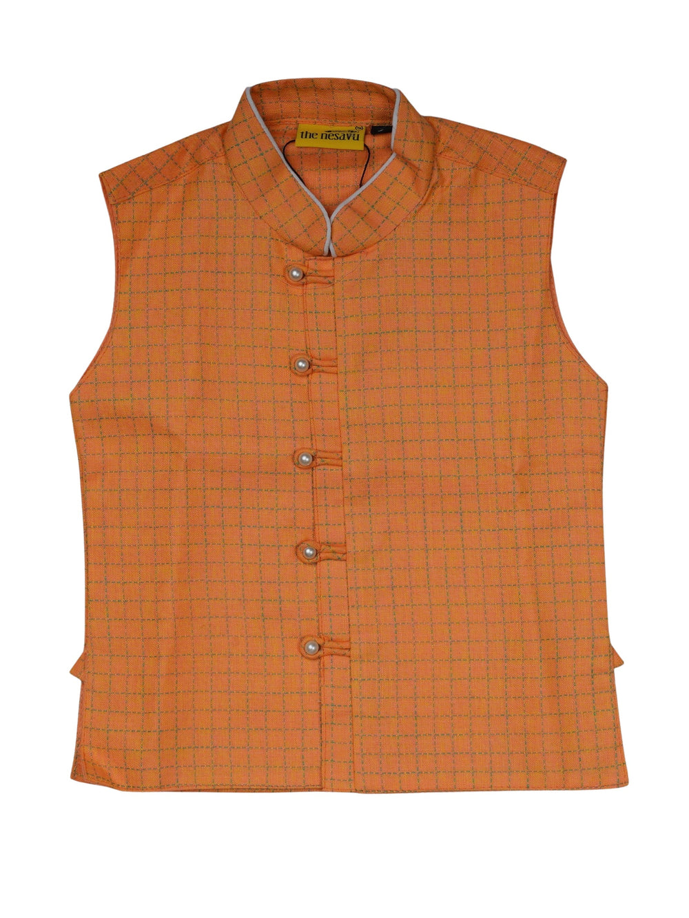 The Nesavu Ethnic Sets Coral Sleeveless Boys Jacket and Ethnic Panchakacham Dhoti Set psr silks Nesavu