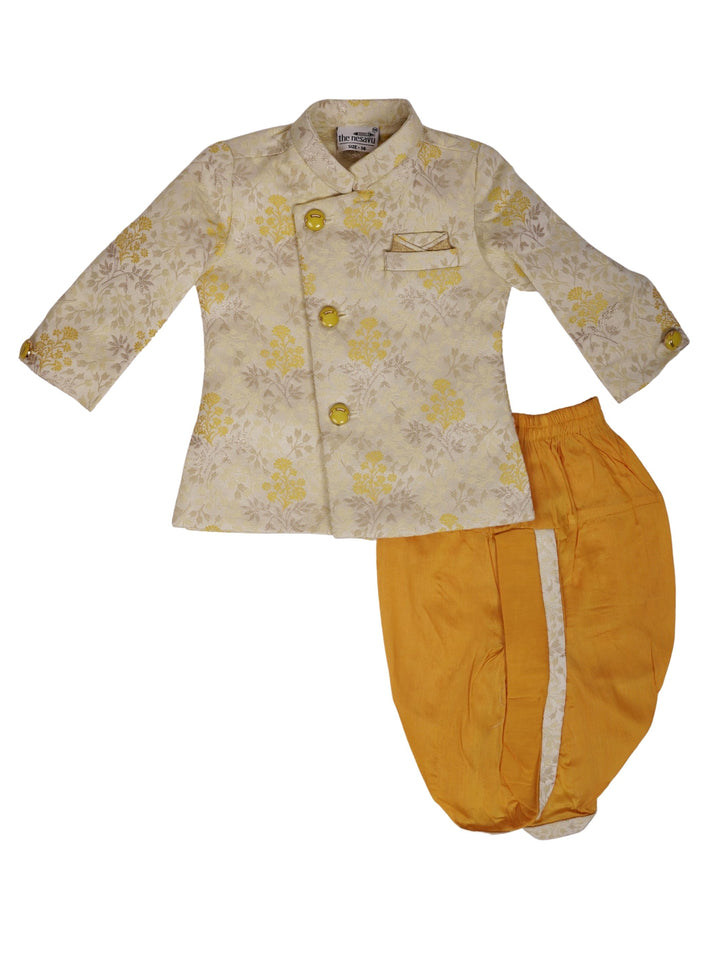 The Nesavu Ethnic Sets Cream With Orange Printed Traditional Ethnic For Boy Kids psr silks Nesavu 16 (1Y) / orange BES115