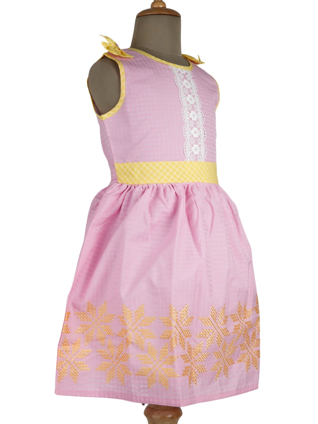 The Nesavu Frocks & Dresses Cute Pink Cotton Dress With Bow And Embellishment psr silks Nesavu