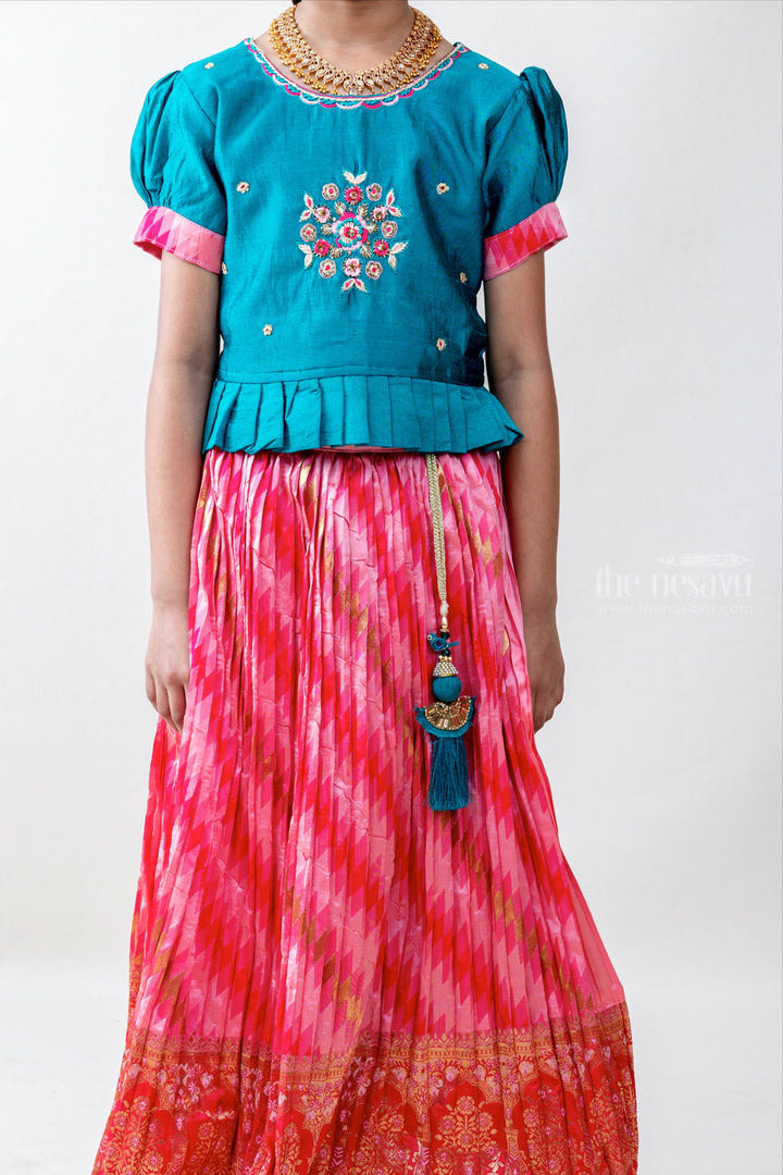 The Nesavu Lehenga & Ghagra Dark Green and Pink Crushed Designer Lehenga Choli For Girls psr silks Nesavu