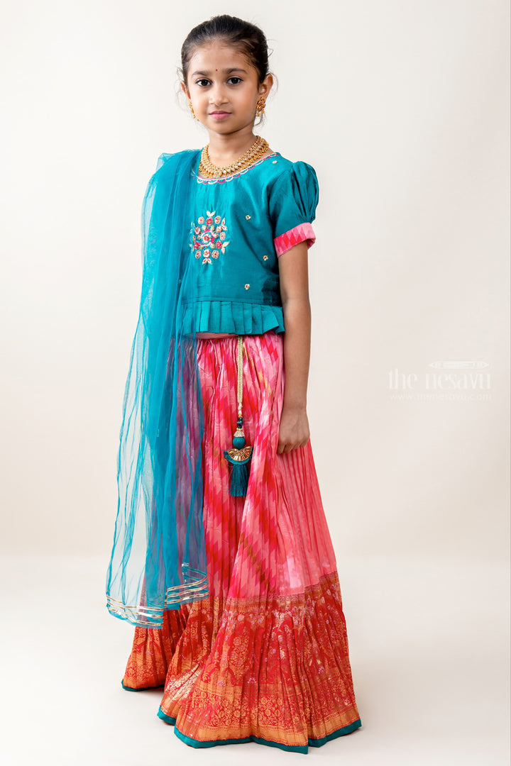 The Nesavu Lehenga & Ghagra Dark Green and Pink Crushed Designer Lehenga Choli For Girls psr silks Nesavu