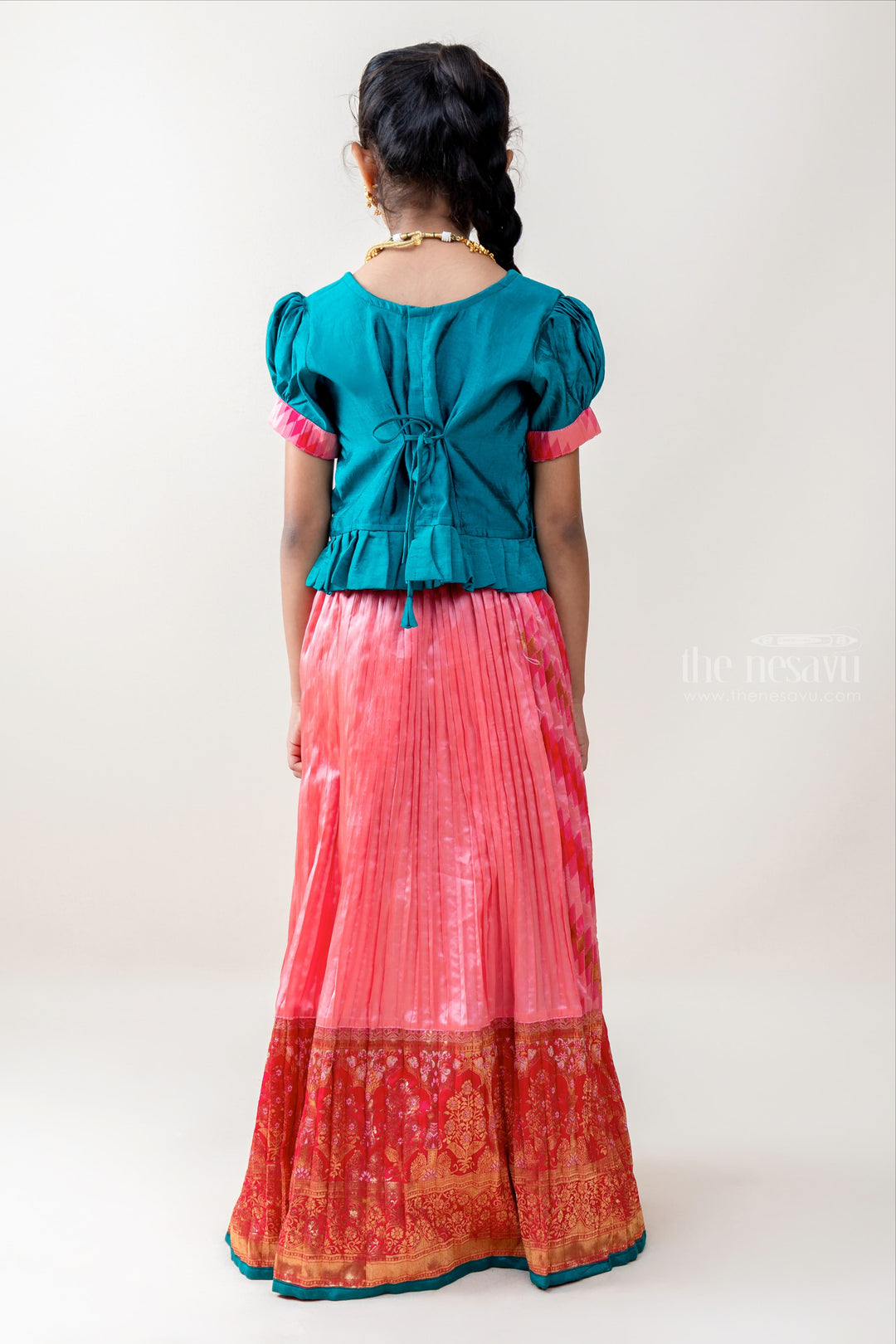 The Nesavu Lehenga & Ghagra Dark Green and Pink Crushed Designer Lehenga Choli For Girls psr silks Nesavu
