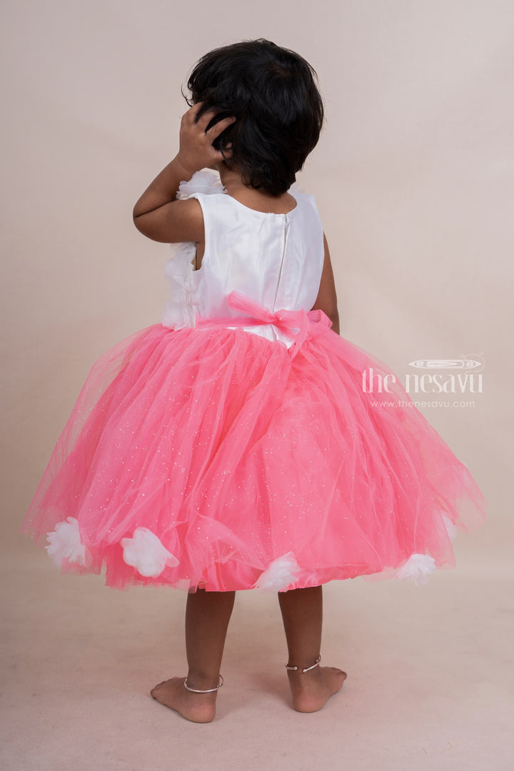 The Nesavu Party Frock Dark Pink With White Floral Embellished Party Frock For Baby Girls psr silks Nesavu