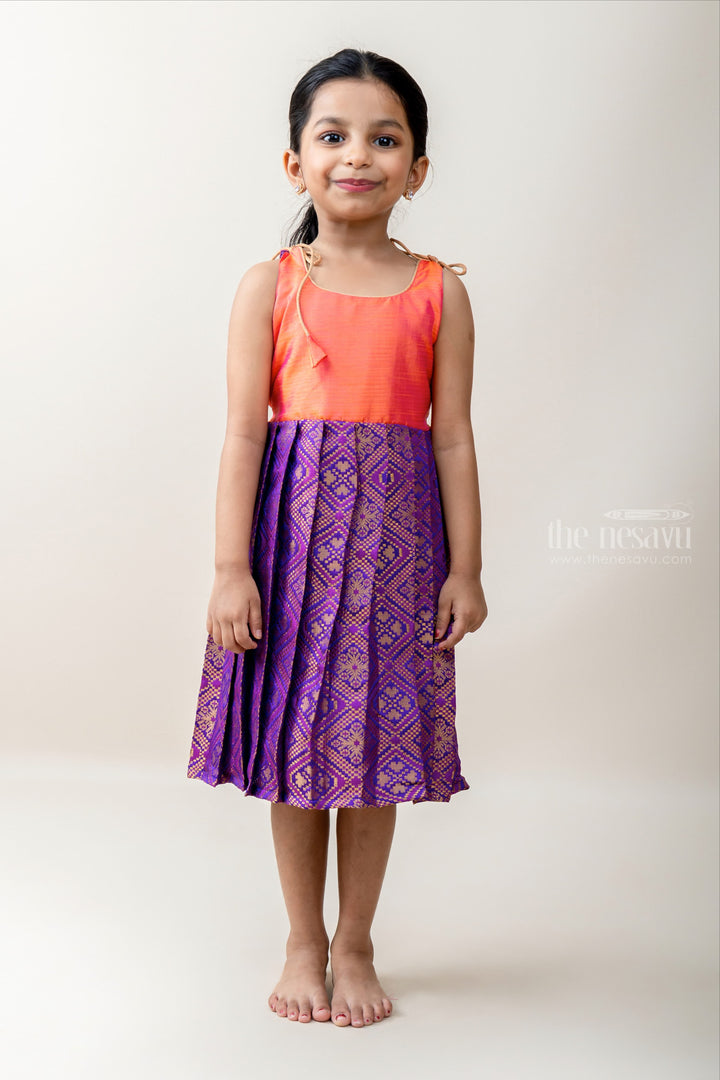 The Nesavu Tie-up Frock Dark Purple With Orange Tie-up Frock For Baby Girls psr silks Nesavu 14 (6M) / purple T250A