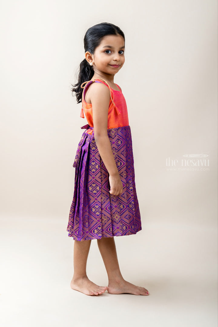 The Nesavu Tie-up Frock Dark Purple With Orange Tie-up Frock For Baby Girls psr silks Nesavu