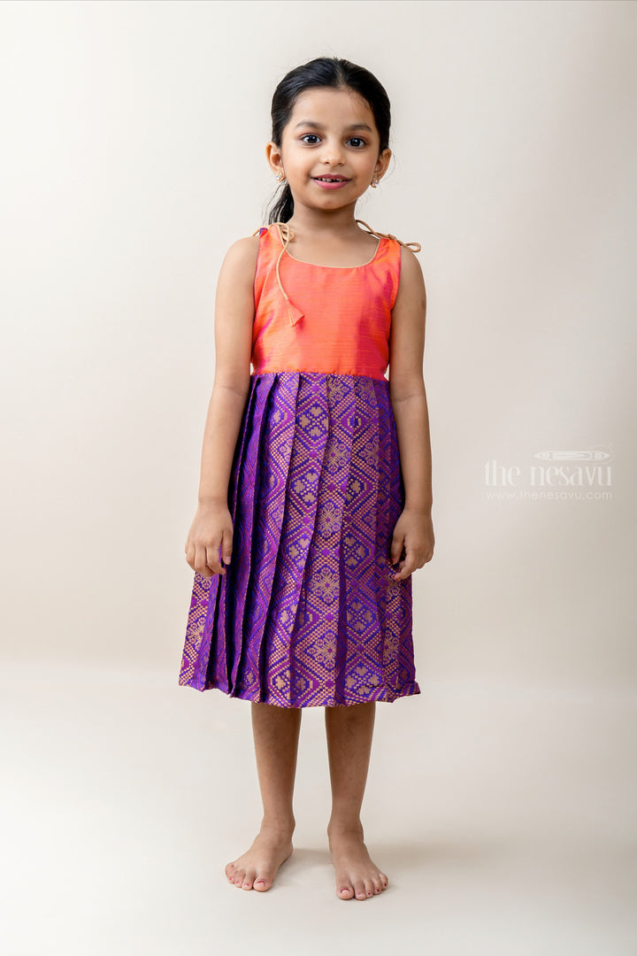 The Nesavu Tie-up Frock Dark Purple With Orange Tie-up Frock For Baby Girls psr silks Nesavu
