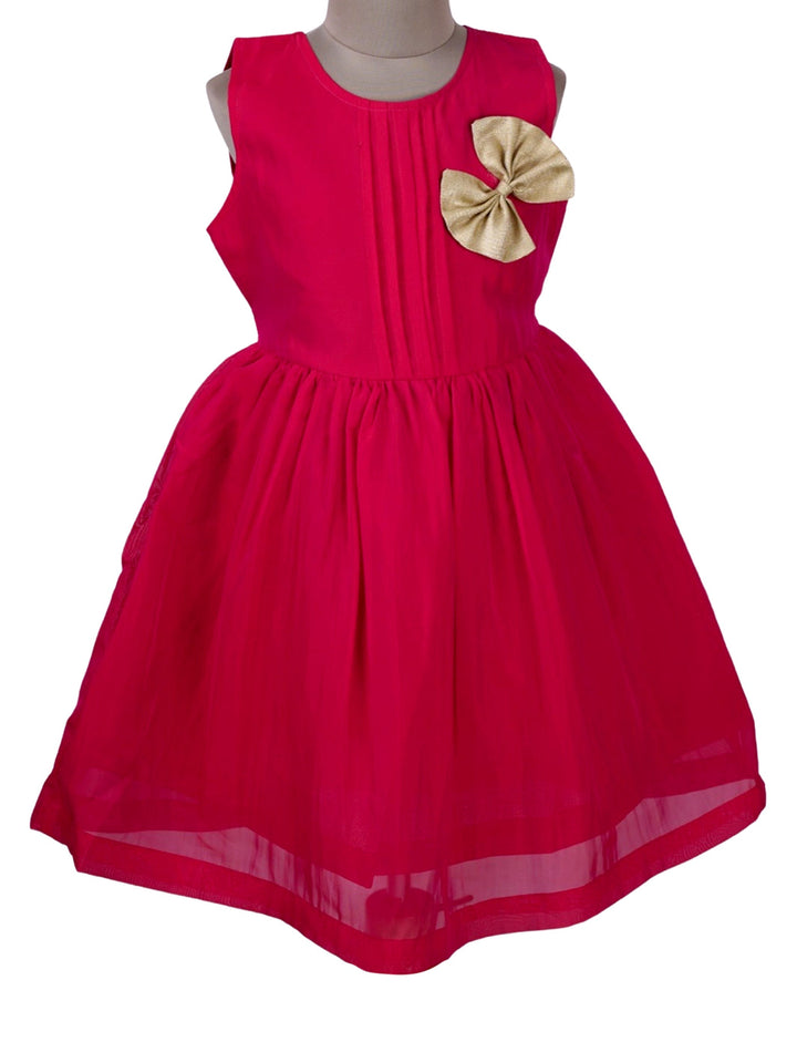 The Nesavu Frocks & Dresses Dark red flower embellished semi-cotton designer baby frock psr silks Nesavu 20 (3Y) / Red GFC769