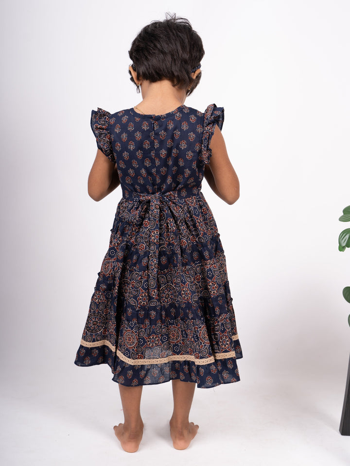 The Nesavu Frocks & Dresses Dark Royal Blue Mandala Print Cotton Frock With Flutter Sleeve psr silks Nesavu