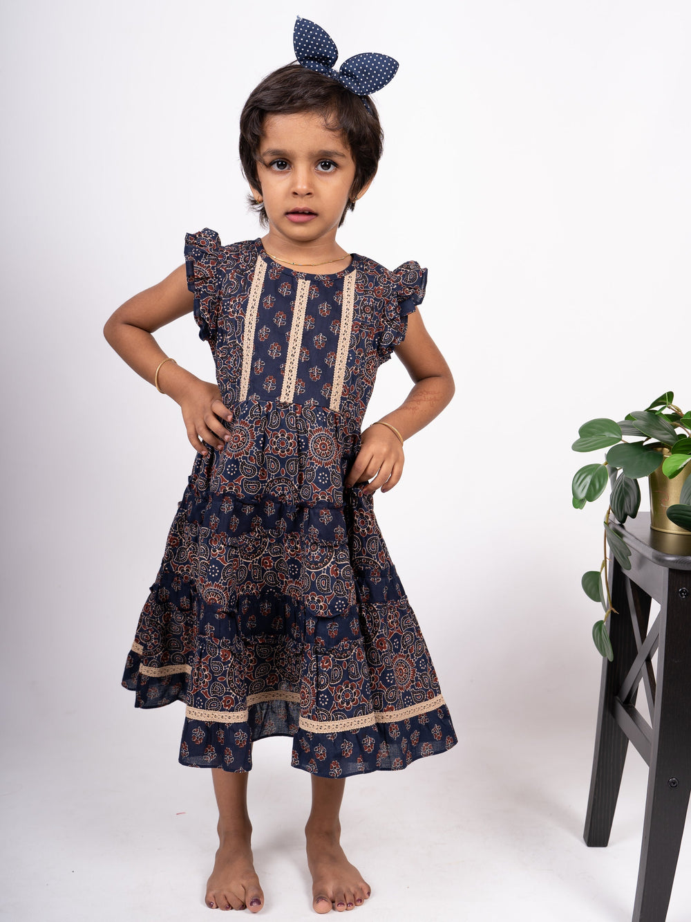 The Nesavu Frocks & Dresses Dark Royal Blue Mandala Print Cotton Frock With Flutter Sleeve psr silks Nesavu