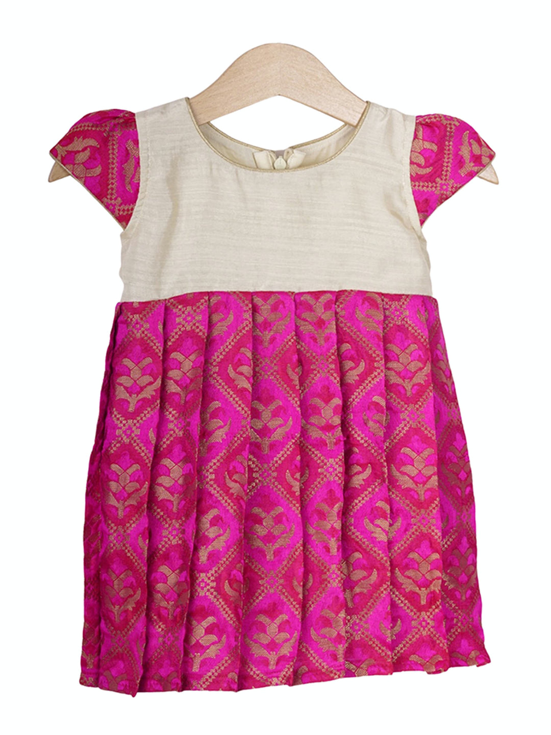 The Nesavu Silk frocks Deep Pink Semi Silk Cotton Party Gown For Baby Girls psr silks Nesavu 12 (3M) / Deeppink SF364