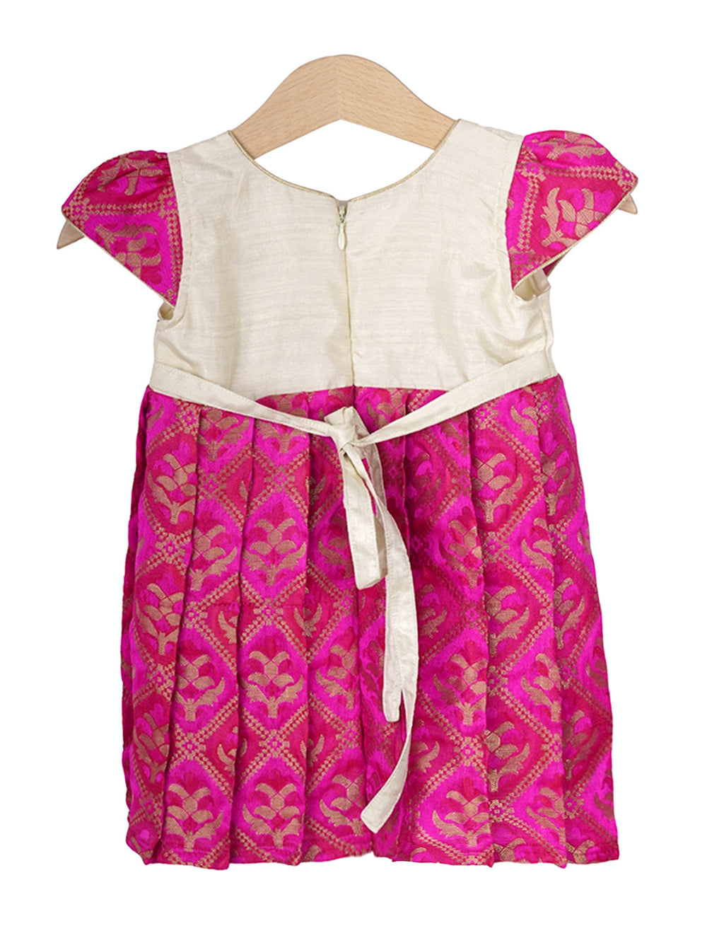 The Nesavu Silk frocks Deep Pink Semi Silk Cotton Party Gown For Baby Girls psr silks Nesavu