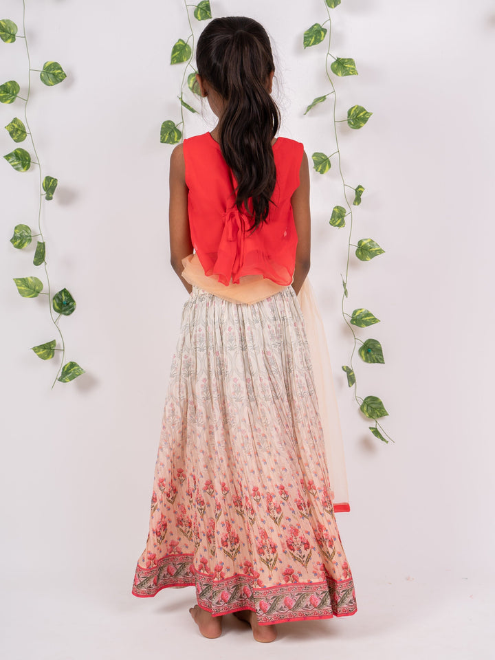 The Nesavu Lehenga & Ghagra Designer Floral Lehenga With Orange Embroidery Crop Top For Girls psr silks Nesavu