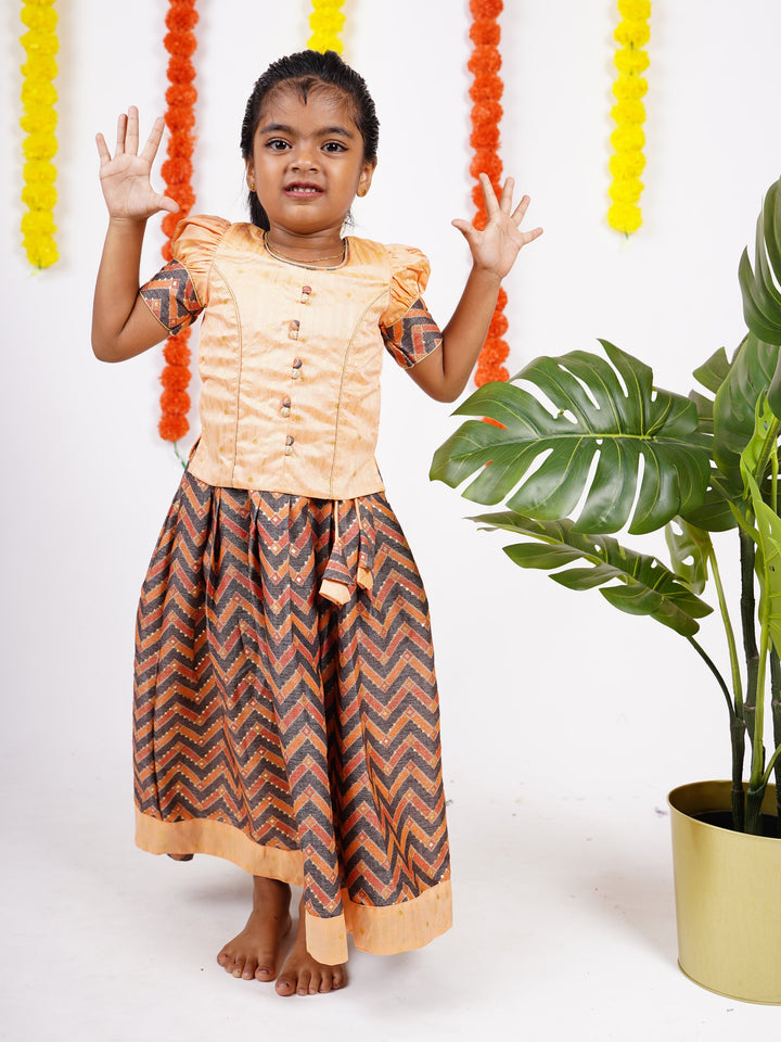 The Nesavu Pattu Pavadai Designer Jacquard Ikat Silk Pattu Langa Voni For Baby Girls psr silks Nesavu