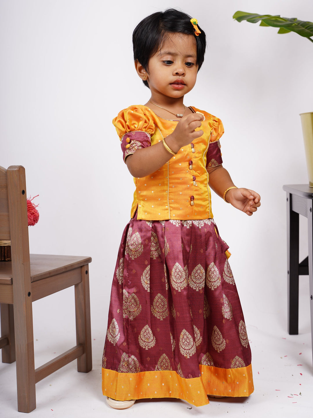 The Nesavu Designer Jacquard Silk Pattu Langa Voni For Baby Girls psr silks Nesavu