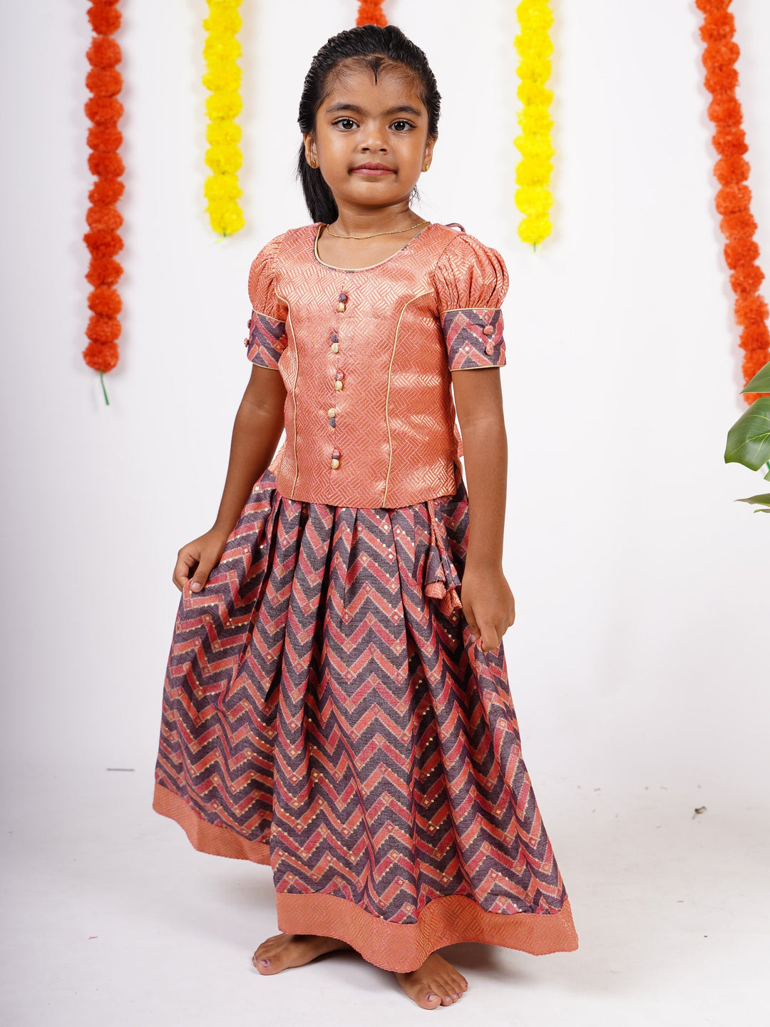 The Nesavu Lehenga & Ghagra Designer Jacquard Silk Pavadai And Top  For Baby Girls psr silks Nesavu