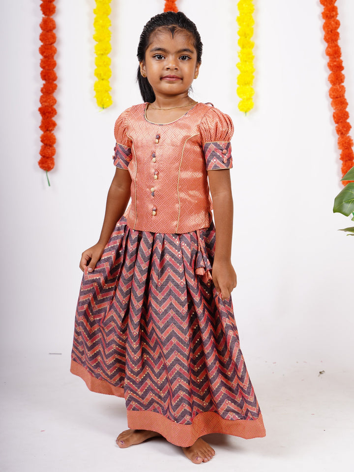The Nesavu Lehenga & Ghagra Designer Jacquard Silk Pavadai And Top  For Baby Girls psr silks Nesavu