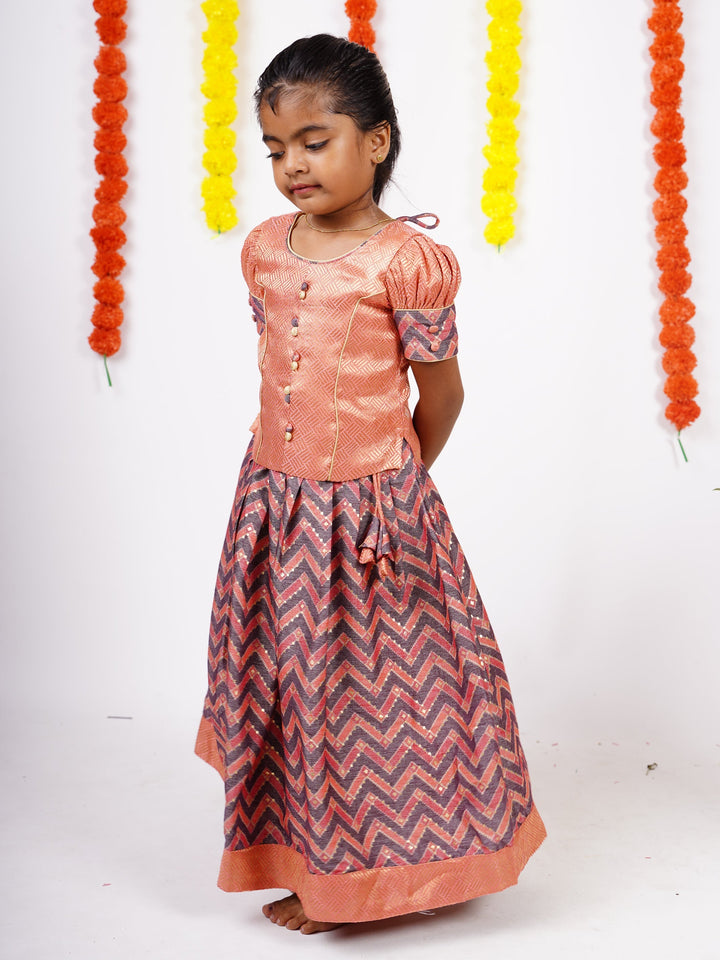The Nesavu Lehenga & Ghagra Designer Jacquard Silk Pavadai And Top  For Baby Girls psr silks Nesavu