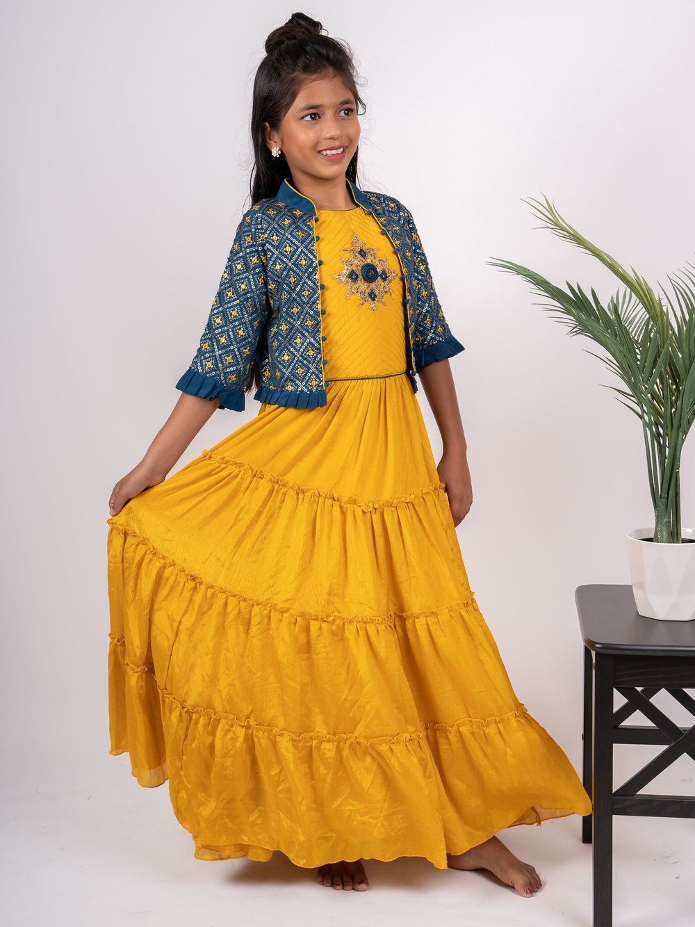 The Nesavu Kids Anarkali Designer Party Wear Anarkali With Sequenced Over Jacket For Toddlers psr silks Nesavu